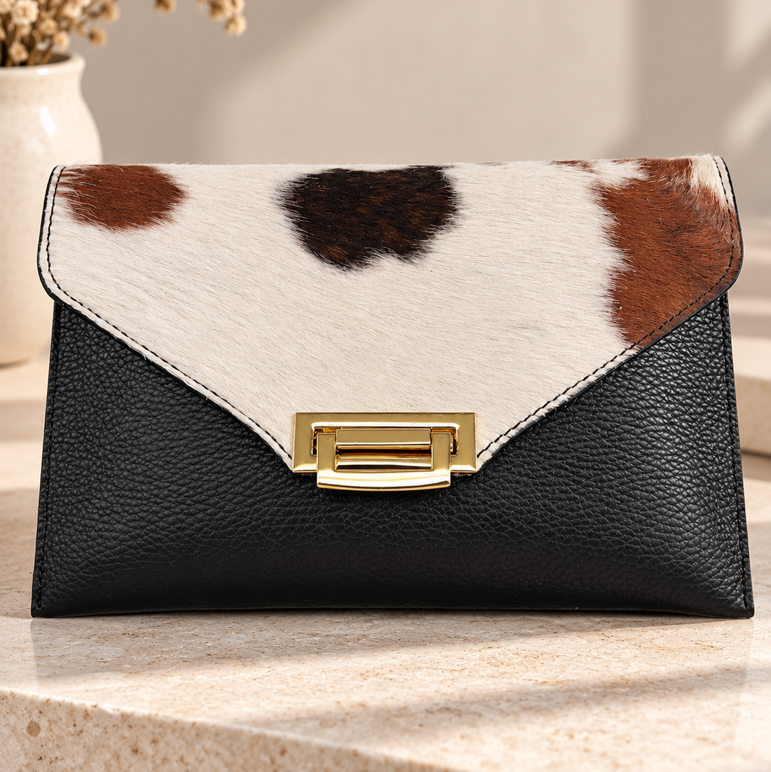CLUTCH IN VERA PELLE E CAVALLINO