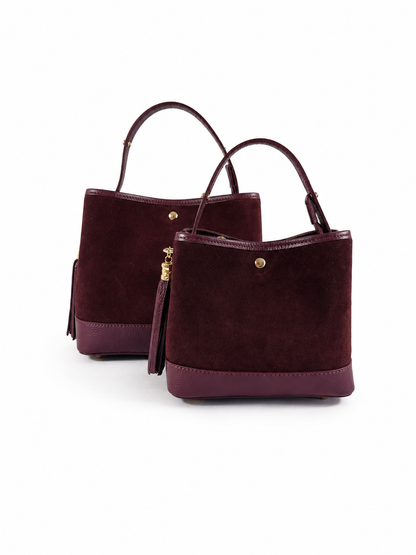 BORSA SECCHIELLO CLARA PICCOLA IN CAMSOCIO E PELLE MARTELLATA