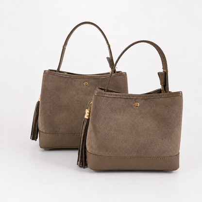BORSA SECCHIELLO CLARA PICCOLA IN CAMSOCIO E PELLE MARTELLATA
