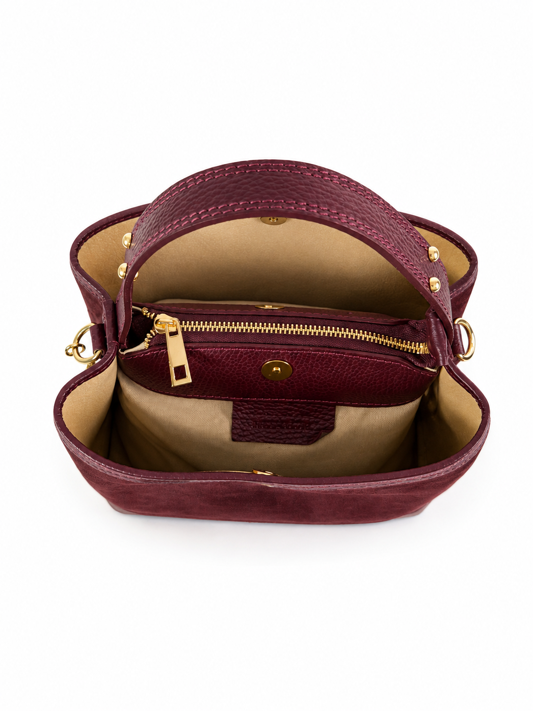 BORSA SECCHIELLO CLARA PICCOLA IN CAMSOCIO E PELLE MARTELLATA
