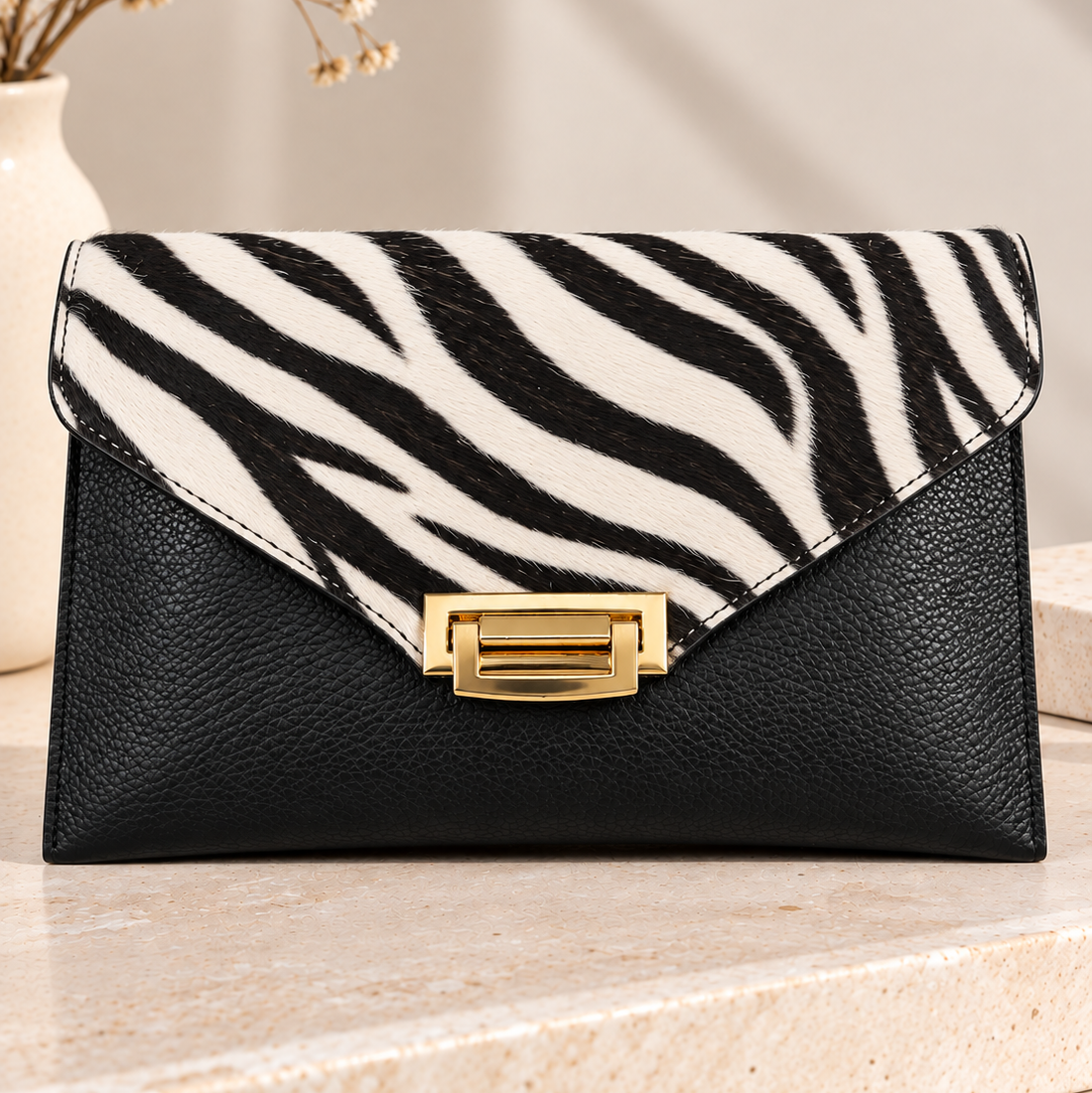 CLUTCH IN VERA PELLE E CAVALLINO