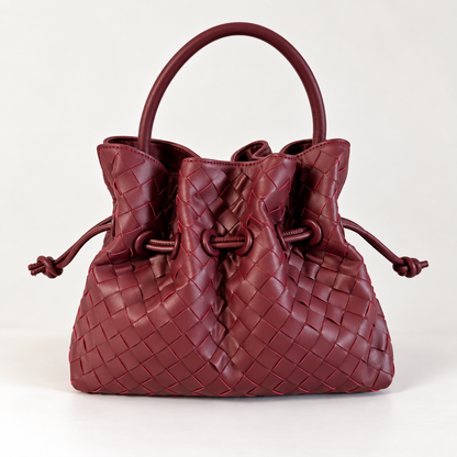 BORSA IN VERA PELLE INTRECCIATA CON LACCIO A COULISSE