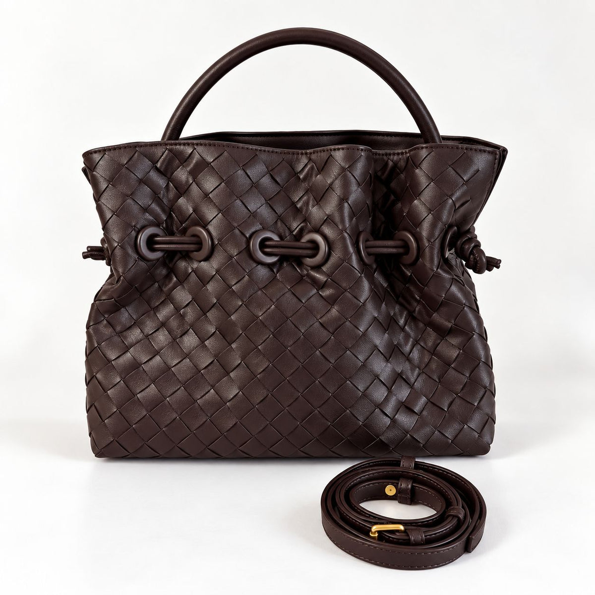 BORSA IN VERA PELLE INTRECCIATA CON LACCIO A COULISSE