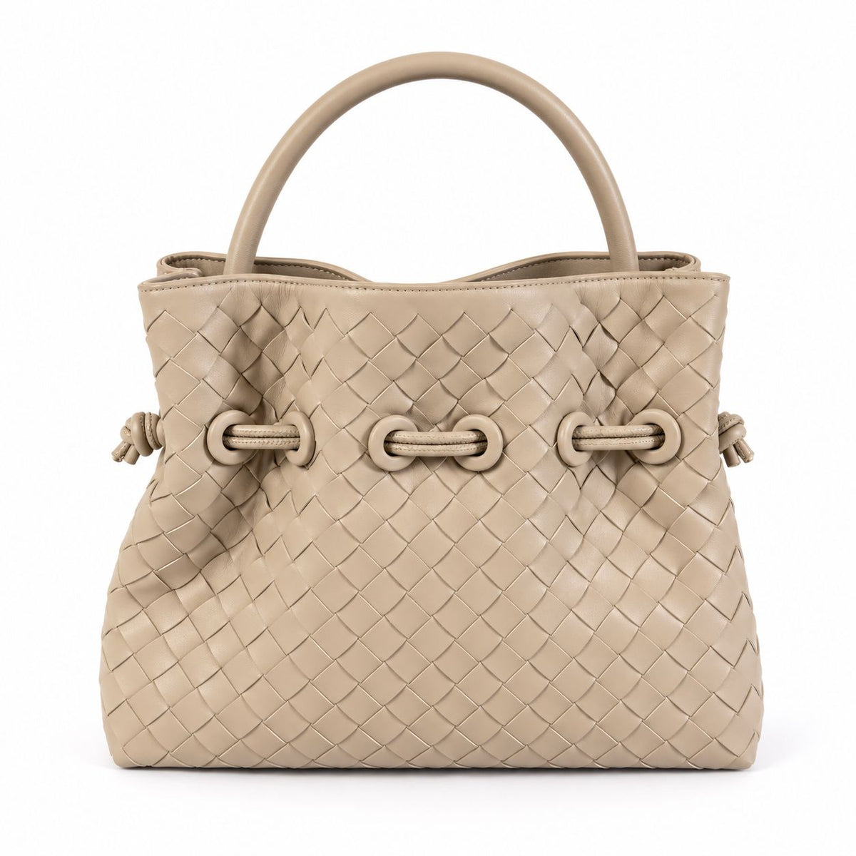 BORSA IN VERA PELLE INTRECCIATA CON LACCIO A COULISSE