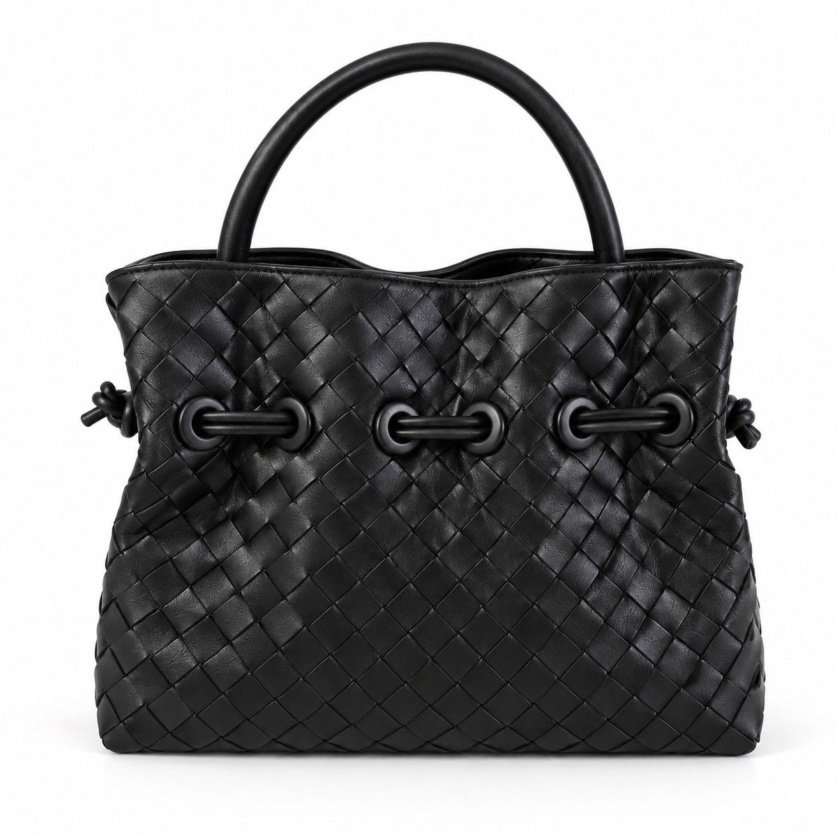 BORSA IN VERA PELLE INTRECCIATA CON LACCIO A COULISSE