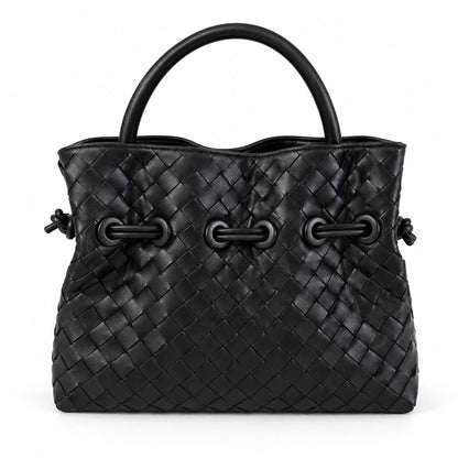 BORSA IN VERA PELLE INTRECCIATA CON LACCIO A COULISSE