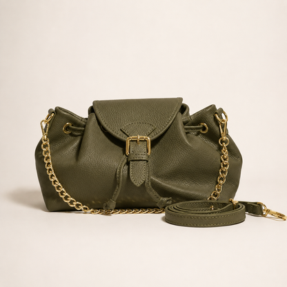 BORSA CAMELIA IN VERA PELLE CON CATENA E TRACOLLA