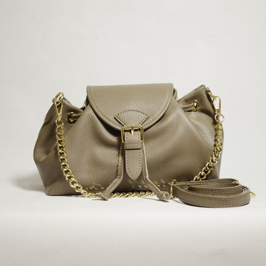 BORSA CAMELIA IN VERA PELLE CON CATENA E TRACOLLA