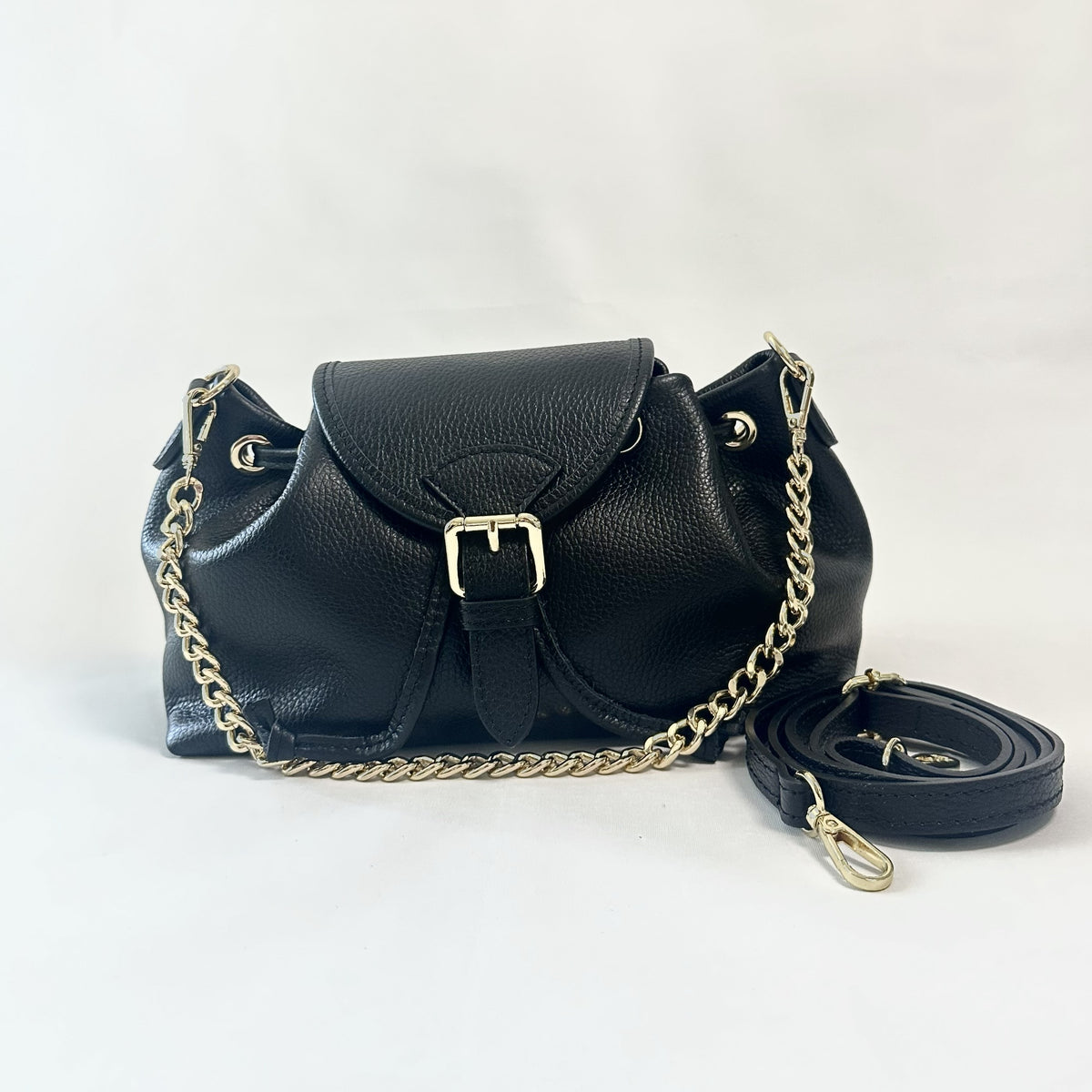 BORSA CAMELIA IN VERA PELLE CON CATENA E TRACOLLA