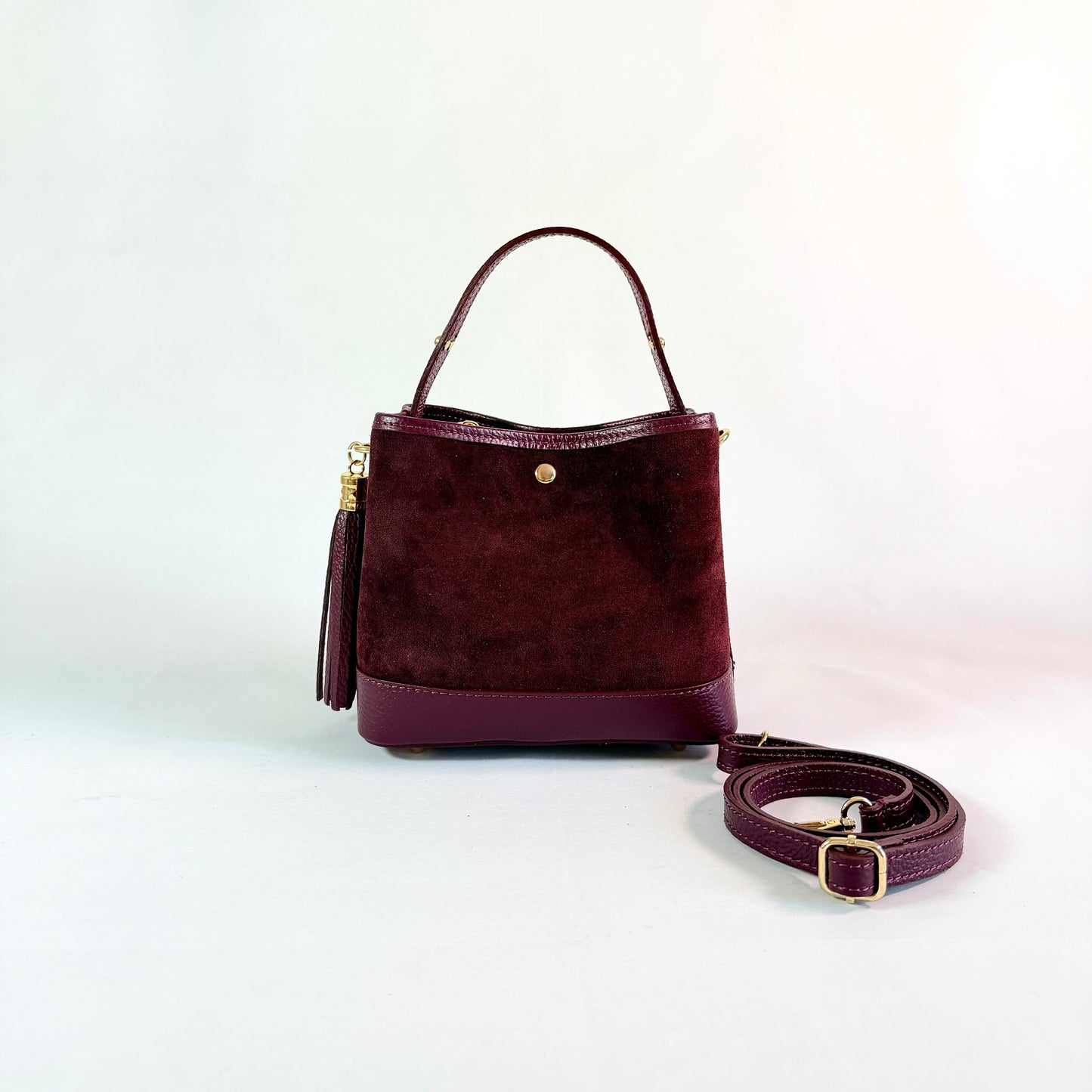BORSA SECCHIELLO CLARA PICCOLA IN CAMSOCIO E PELLE MARTELLATA