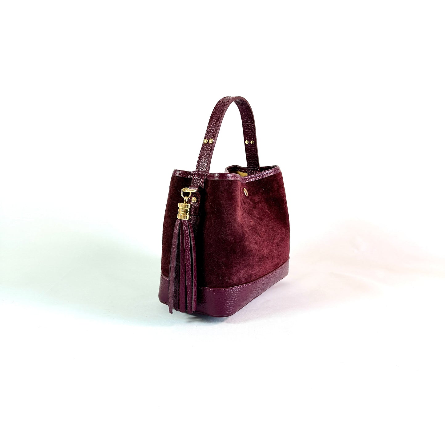 BORSA SECCHIELLO CLARA PICCOLA IN CAMSOCIO E PELLE MARTELLATA