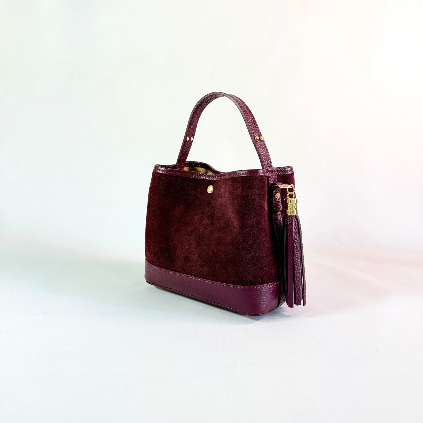 BORSA SECCHIELLO CLARA PICCOLA IN CAMSOCIO E PELLE MARTELLATA