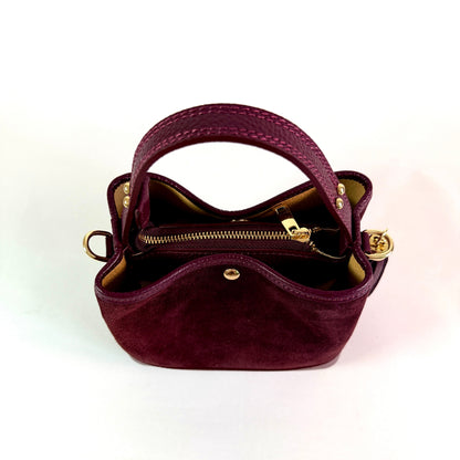 BORSA SECCHIELLO CLARA PICCOLA IN CAMSOCIO E PELLE MARTELLATA