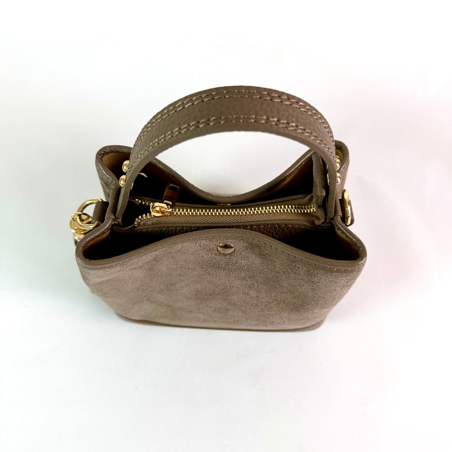 BORSA SECCHIELLO CLARA PICCOLA IN CAMSOCIO E PELLE MARTELLATA
