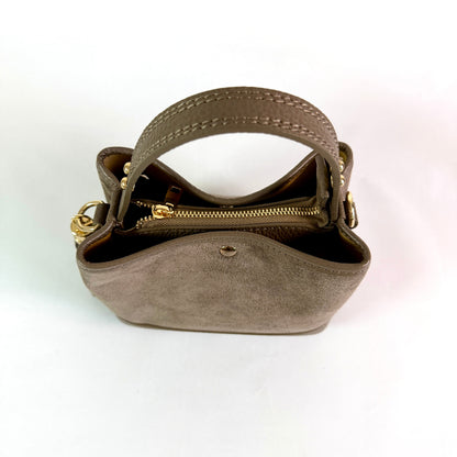 BORSA SECCHIELLO CLARA PICCOLA IN CAMSOCIO E PELLE MARTELLATA