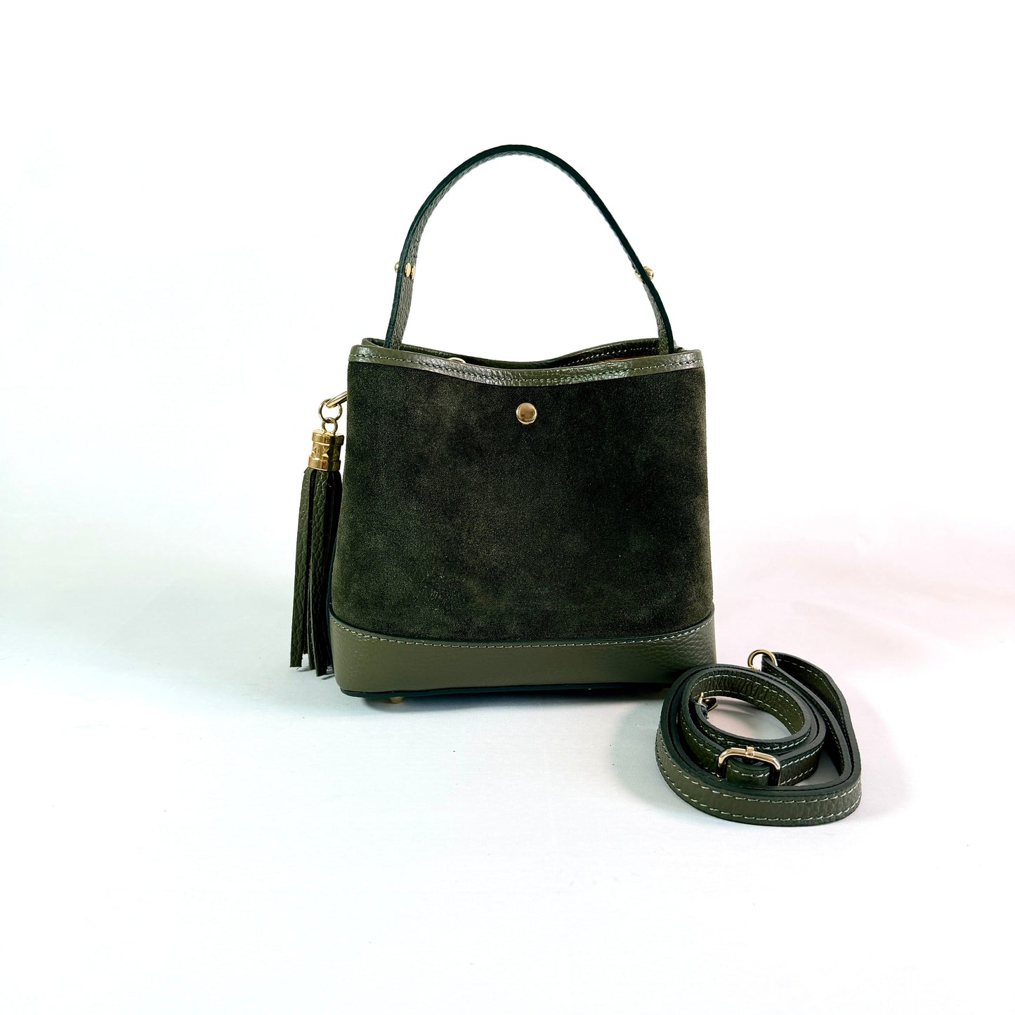 BORSA SECCHIELLO CLARA PICCOLA IN CAMSOCIO E PELLE MARTELLATA