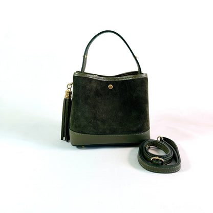 BORSA SECCHIELLO CLARA PICCOLA IN CAMSOCIO E PELLE MARTELLATA