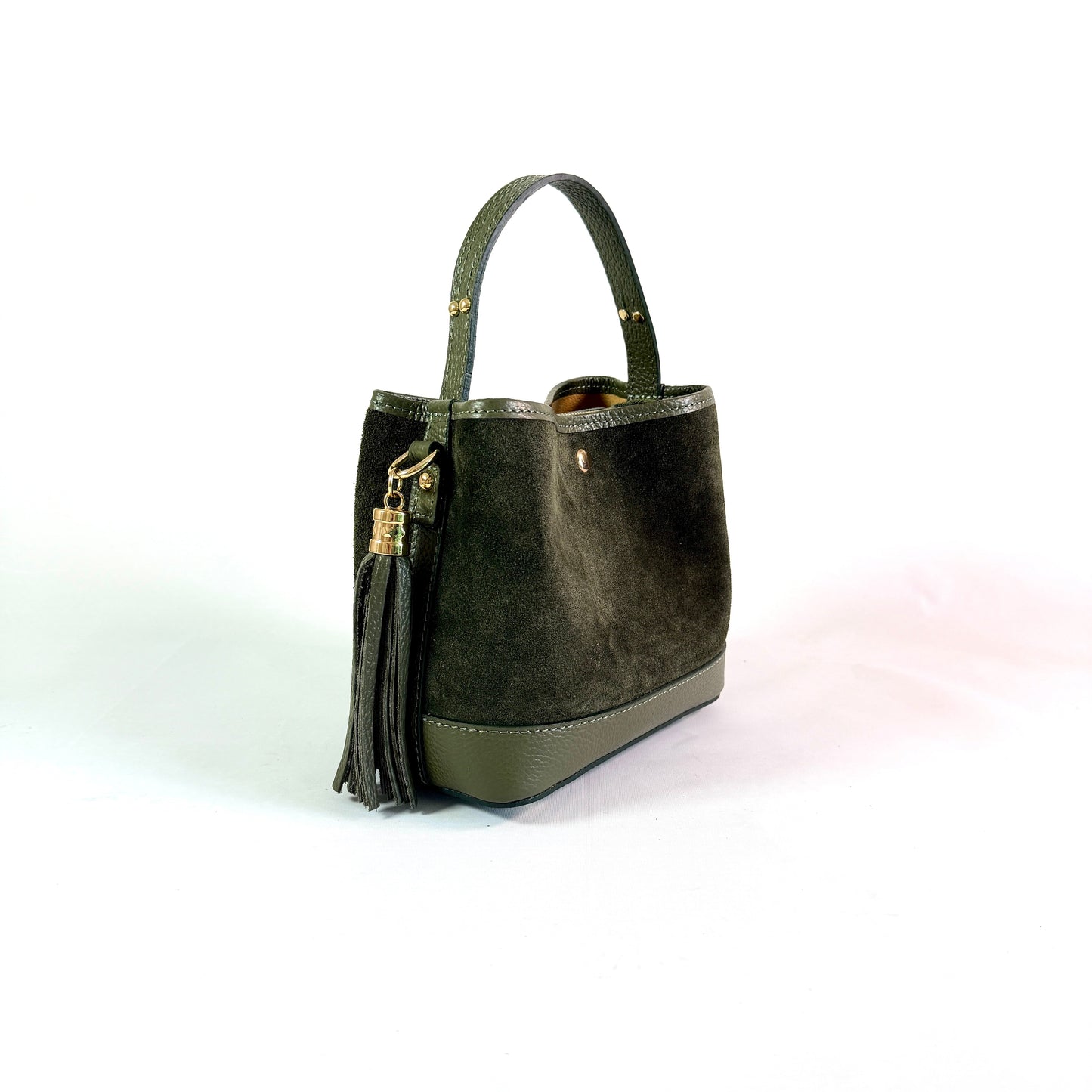 BORSA SECCHIELLO CLARA PICCOLA IN CAMSOCIO E PELLE MARTELLATA