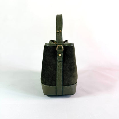 BORSA SECCHIELLO CLARA PICCOLA IN CAMSOCIO E PELLE MARTELLATA