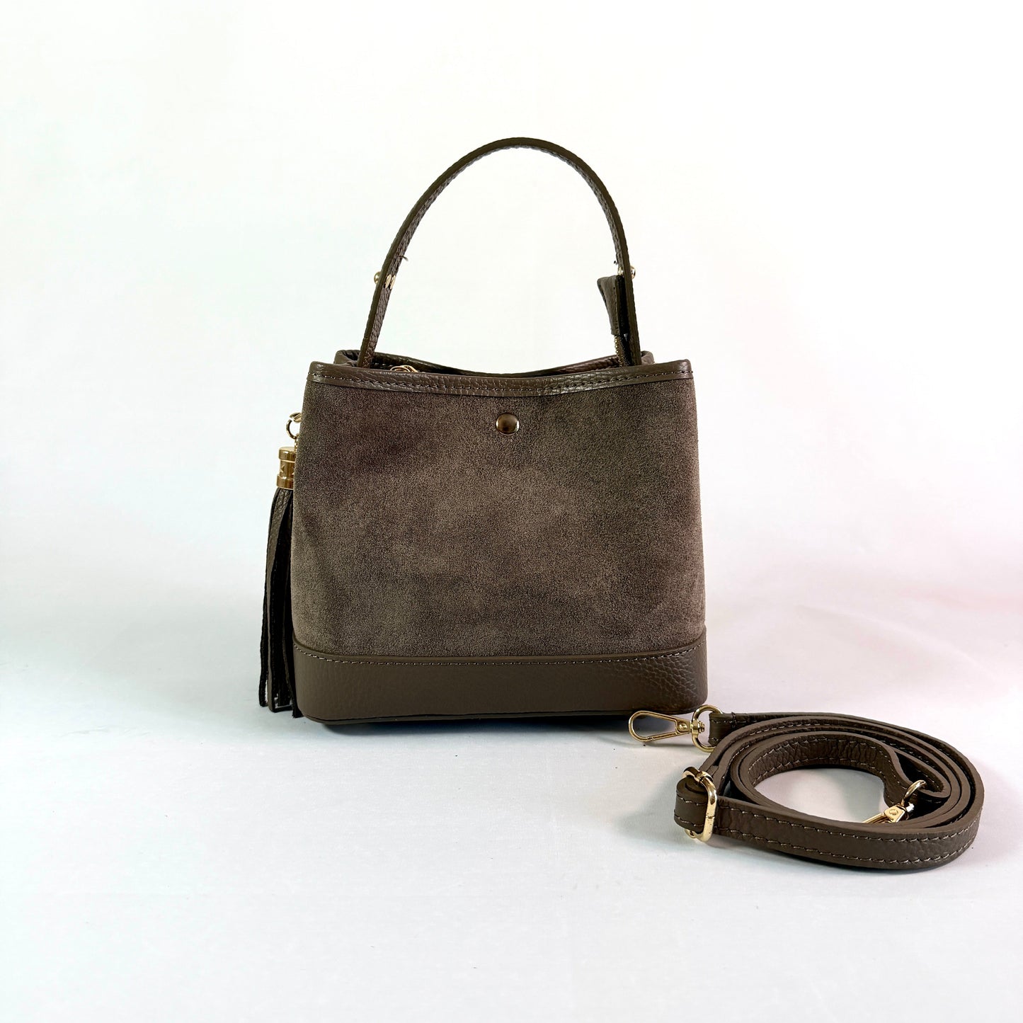 BORSA SECCHIELLO CLARA PICCOLA IN CAMSOCIO E PELLE MARTELLATA