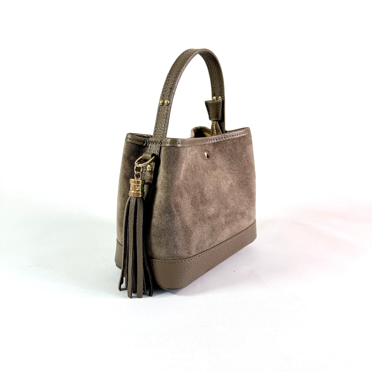 BORSA SECCHIELLO CLARA PICCOLA IN CAMSOCIO E PELLE MARTELLATA