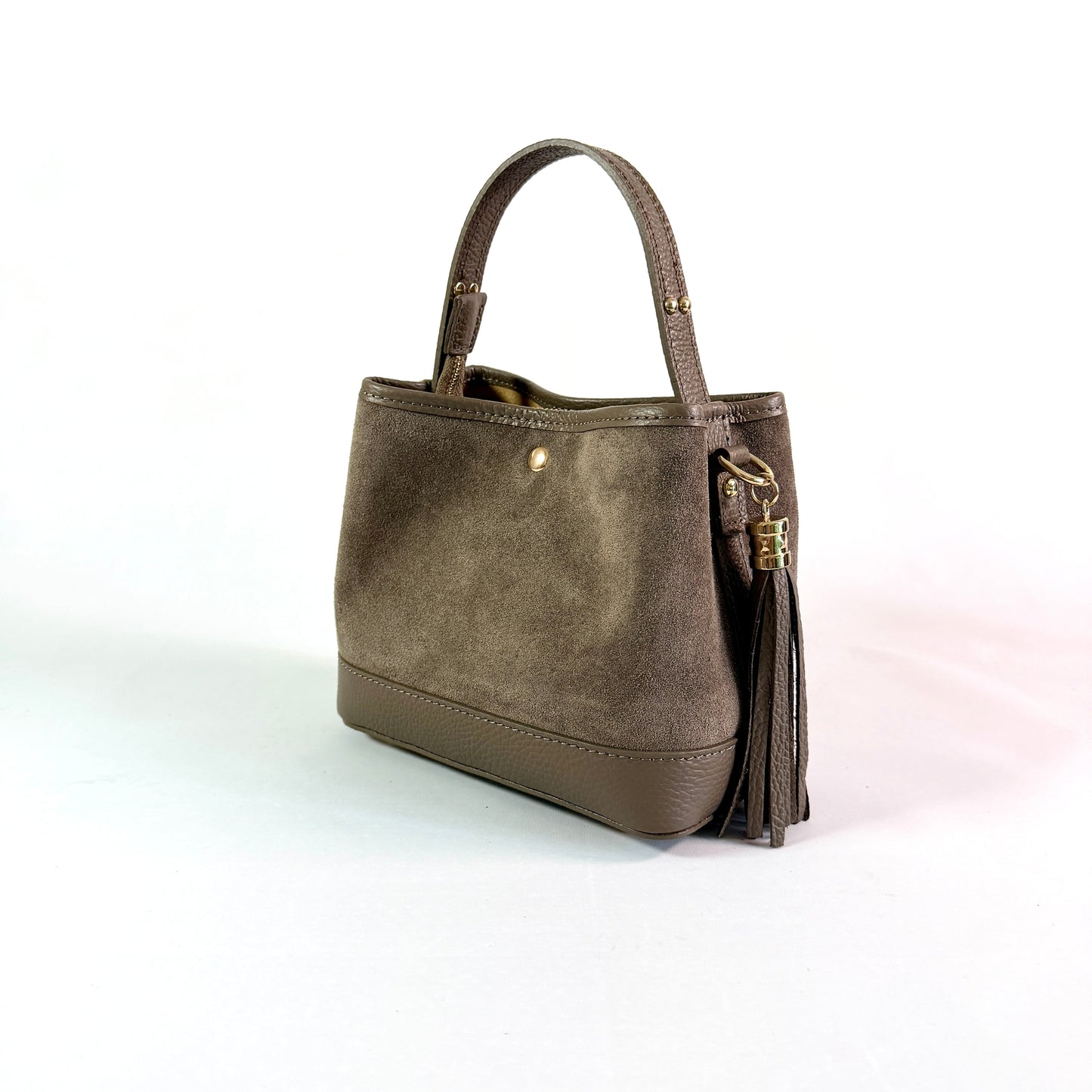 BORSA SECCHIELLO CLARA PICCOLA IN CAMSOCIO E PELLE MARTELLATA