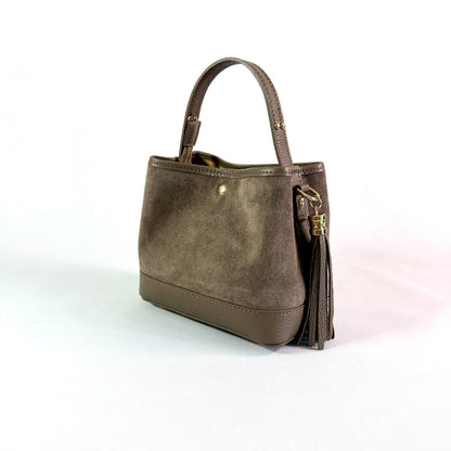 BORSA SECCHIELLO CLARA PICCOLA IN CAMSOCIO E PELLE MARTELLATA