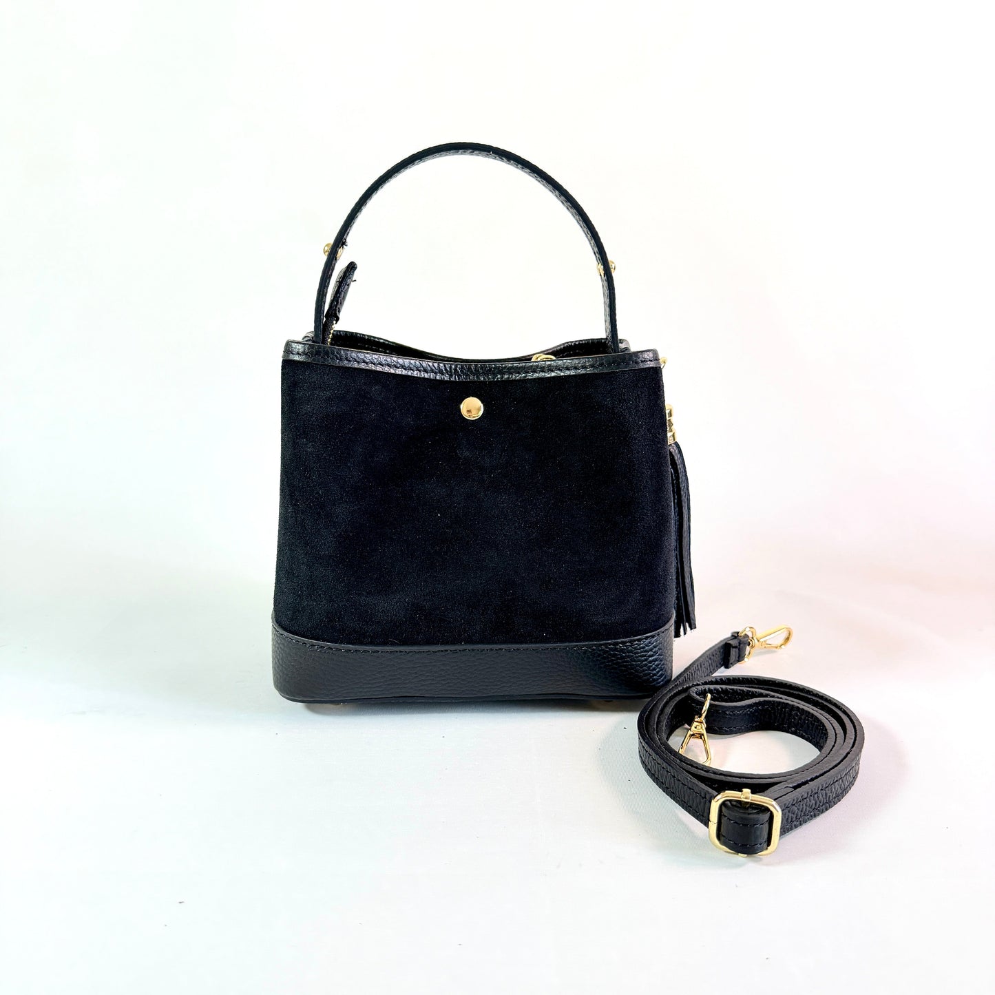 BORSA SECCHIELLO CLARA PICCOLA IN CAMSOCIO E PELLE MARTELLATA