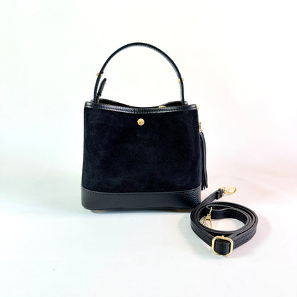 BORSA SECCHIELLO CLARA PICCOLA IN CAMSOCIO E PELLE MARTELLATA