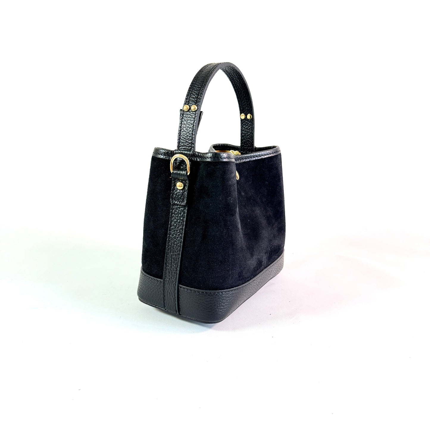 BORSA SECCHIELLO CLARA PICCOLA IN CAMSOCIO E PELLE MARTELLATA
