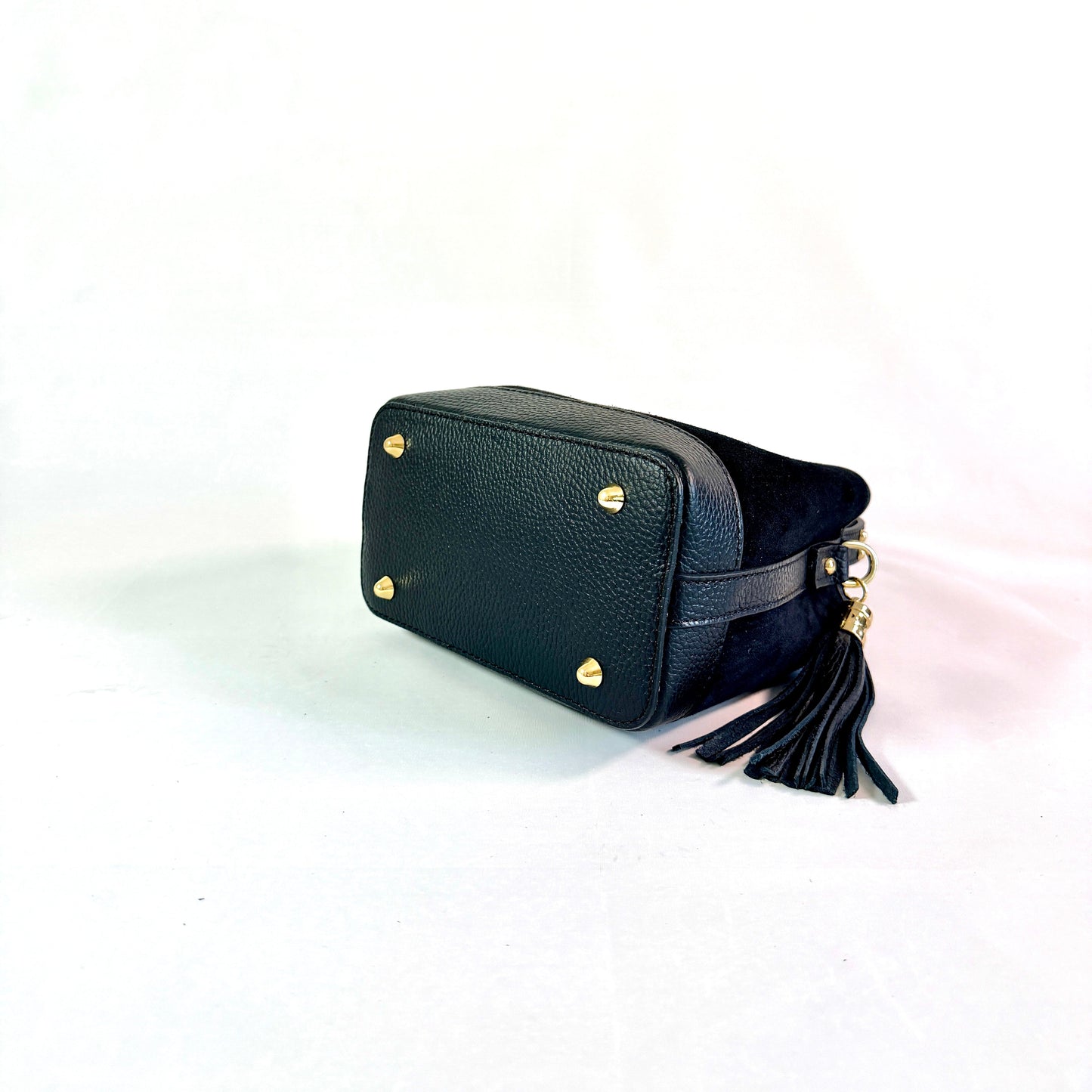 BORSA SECCHIELLO CLARA PICCOLA IN CAMSOCIO E PELLE MARTELLATA