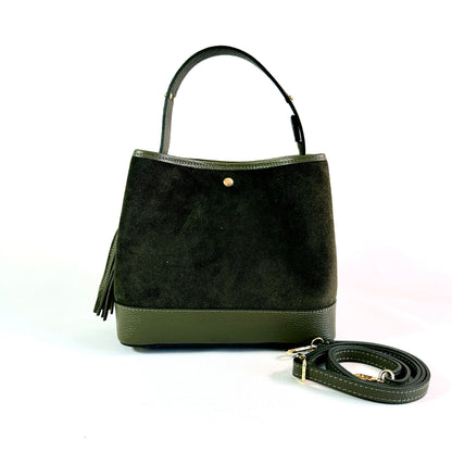 BORSA SECCHIELLO CLARA MEDIA IN CAMSOCIO E PELLE MARTELLATA