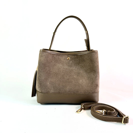 BORSA SECCHIELLO CLARA MEDIA IN CAMSOCIO E PELLE MARTELLATA