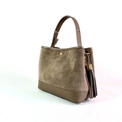 BORSA SECCHIELLO CLARA MEDIA IN CAMSOCIO E PELLE MARTELLATA