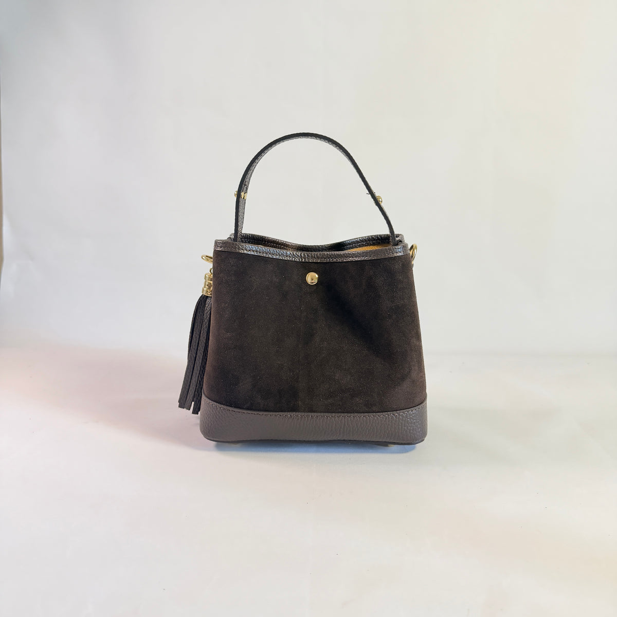 BORSA SECCHIELLO CLARA PICCOLA IN CAMSOCIO E PELLE MARTELLATA