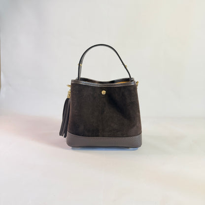 BORSA SECCHIELLO CLARA PICCOLA IN CAMSOCIO E PELLE MARTELLATA