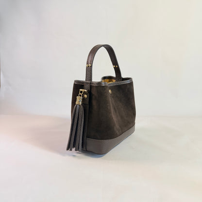 BORSA SECCHIELLO CLARA PICCOLA IN CAMSOCIO E PELLE MARTELLATA
