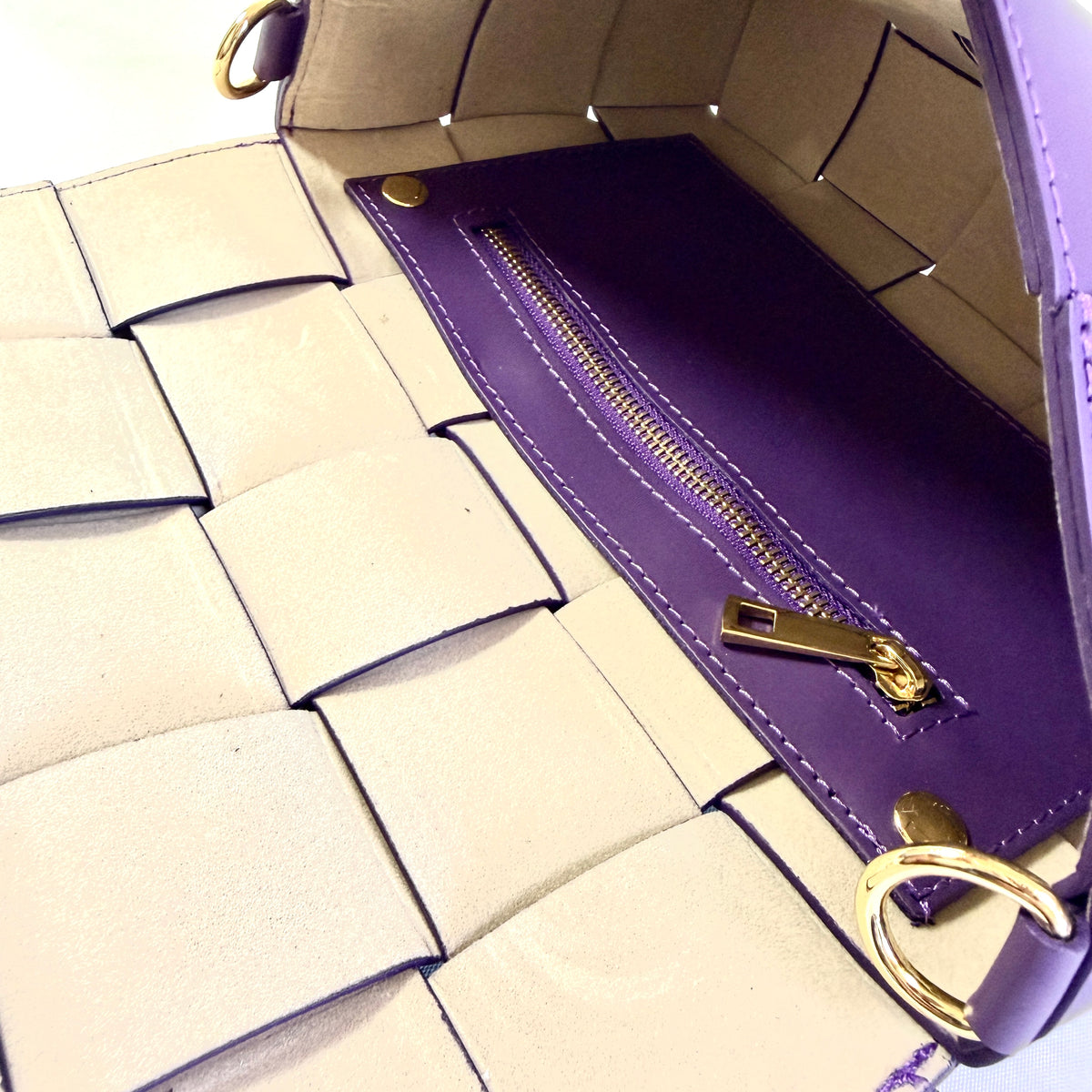 BORSA TETRIS INTRECCIATA IN VERA PELLE LISCIA MADE IN ITALY