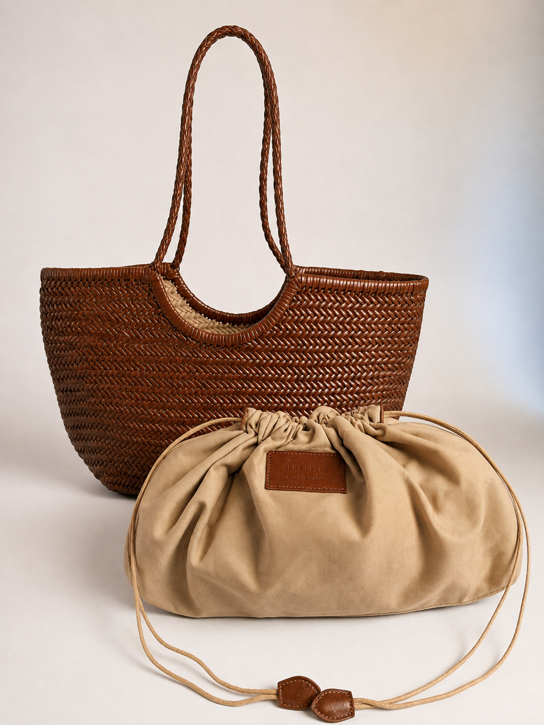 BORSA INTRECCIATA AGHATA GRANDE IN VERA PELLE