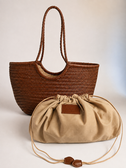 BORSA INTRECCIATA AGHATA GRANDE IN VERA PELLE